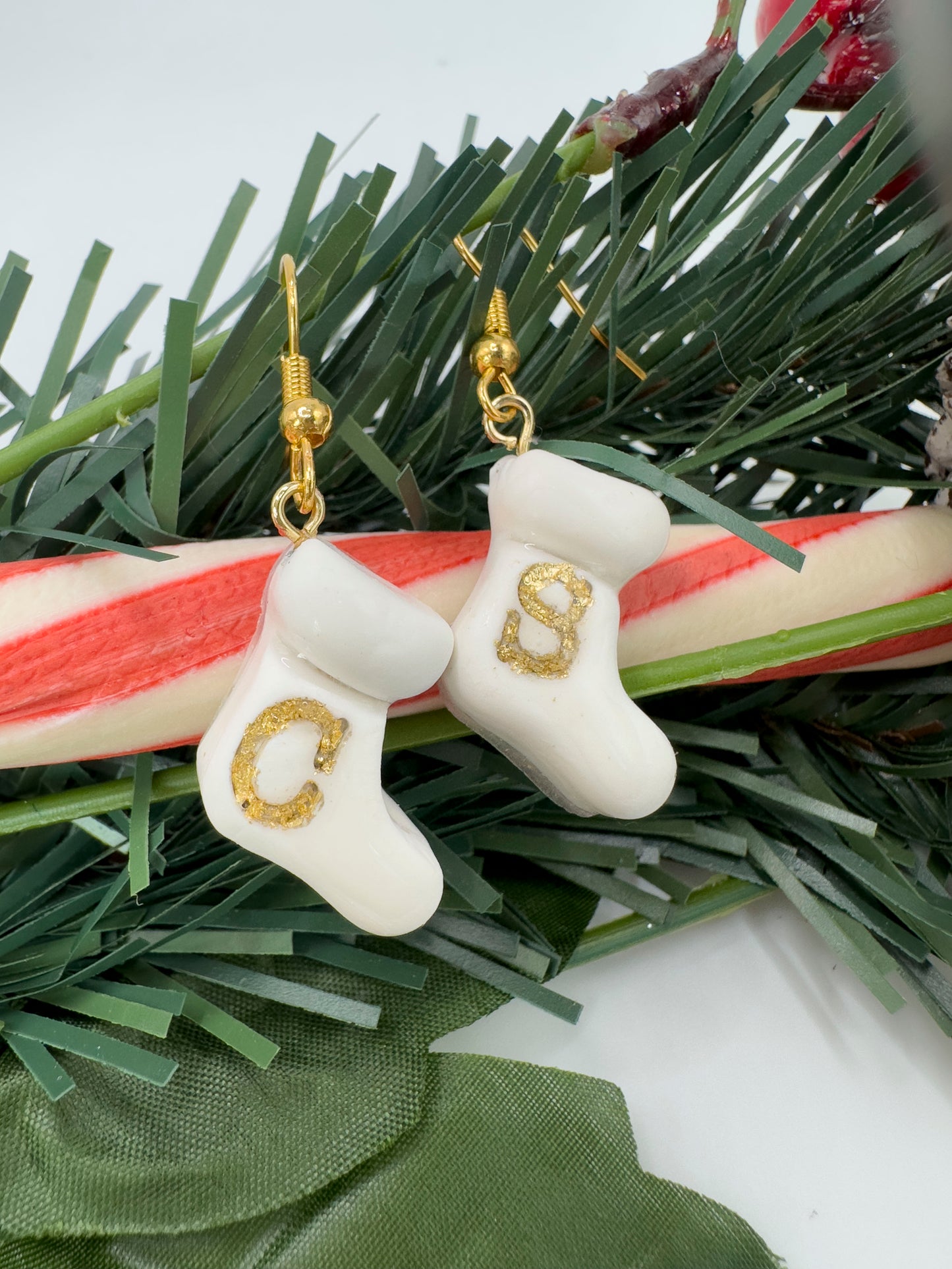 Christmas Stocking Earrings: Monogrammed