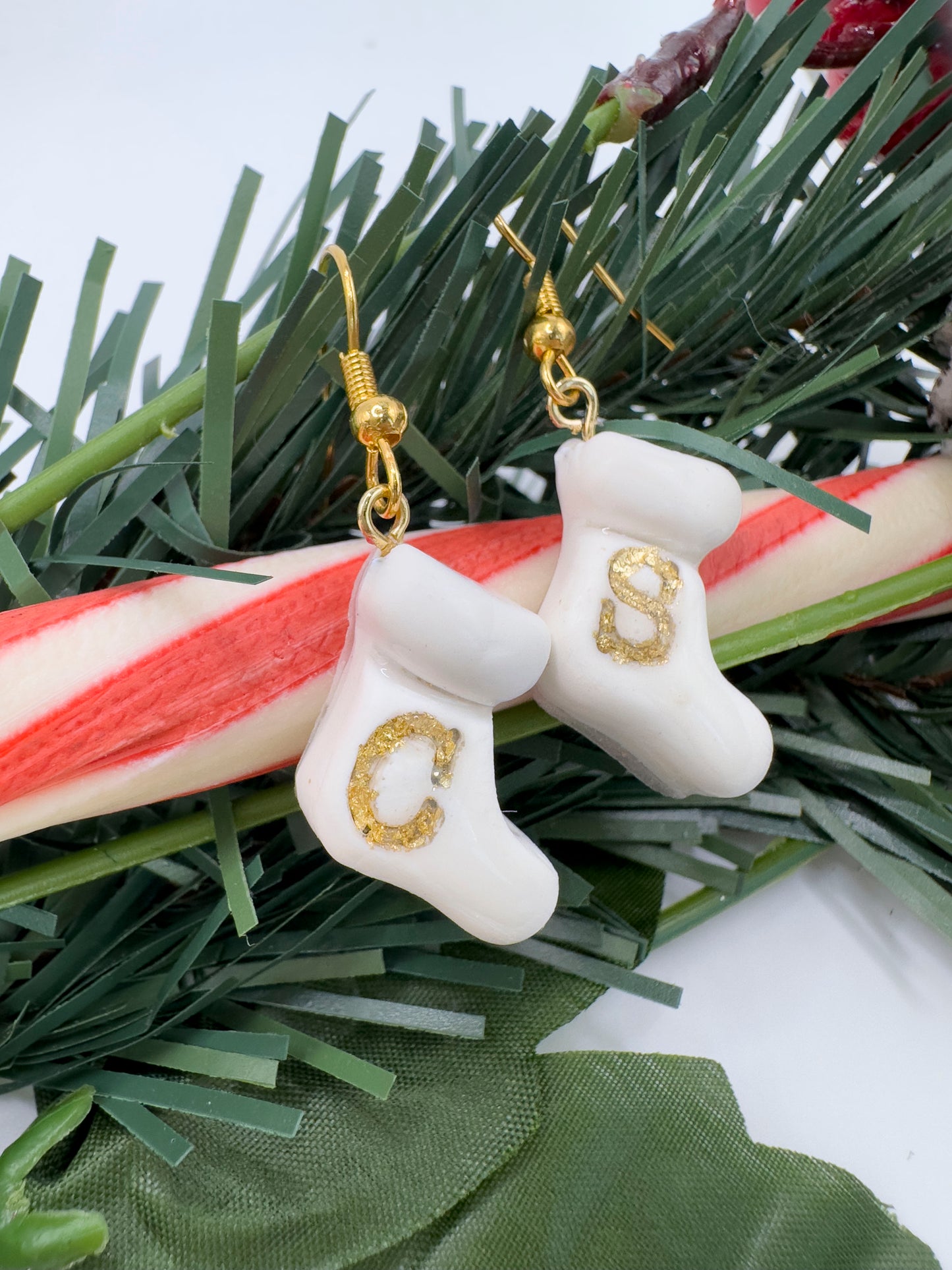 Christmas Stocking Earrings: Monogrammed